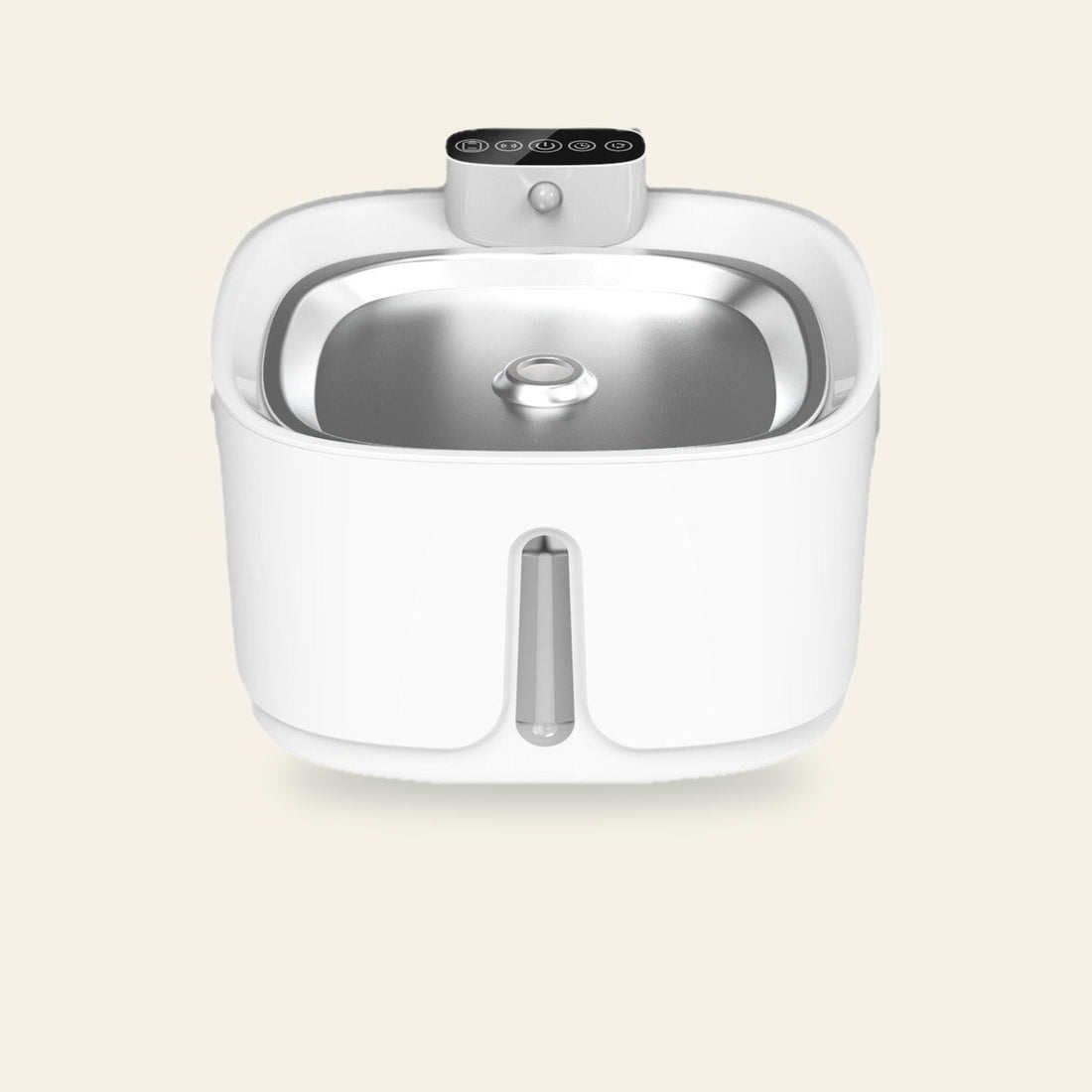 brook fountain, stainless + matte shell finish — front view, editorial porcelain