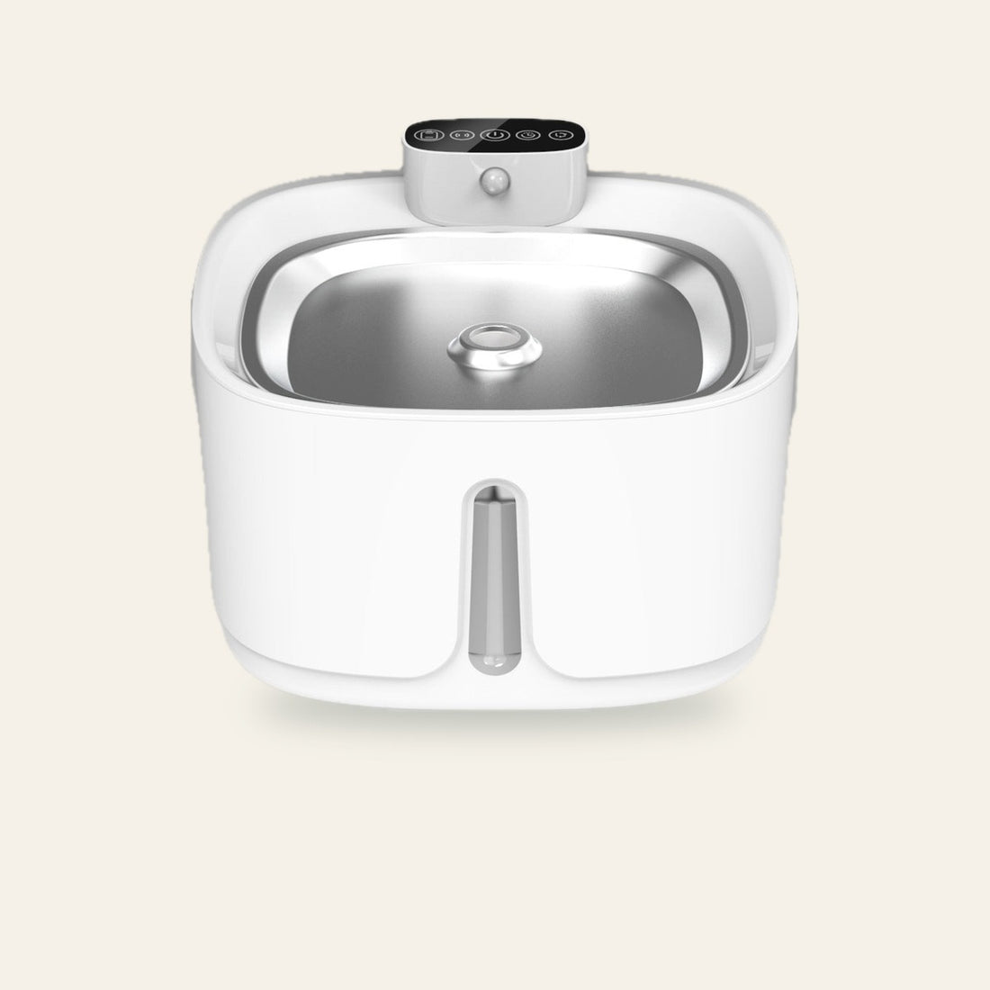 brook fountain, stainless + matte shell finish — front view 2, editorial porcelain